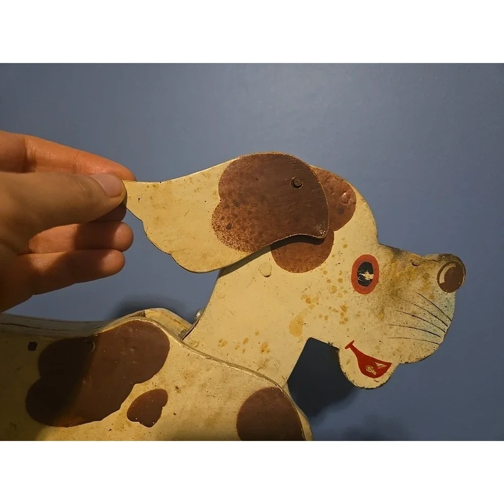 Vintage‎ Antique Playful Dog Pup Pull Toy Dog Wagging Moving Tail And Ears
